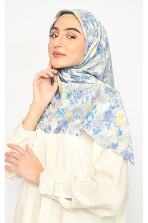 Hijab Segi Empat Lyodra Blue Jahit Tepi